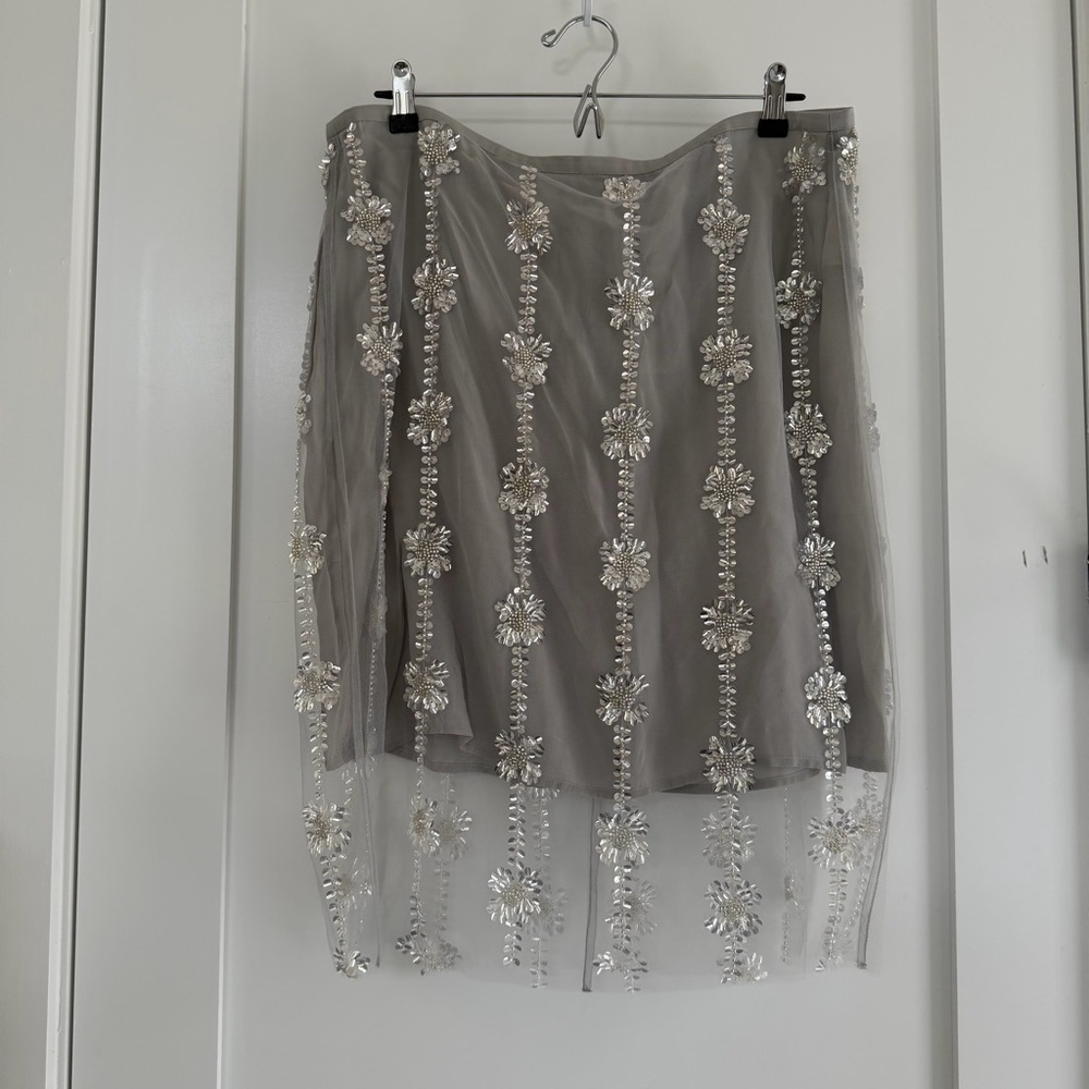 NWT / J. Crew Collection Sheer Layered Sequin Skirt in Silver
